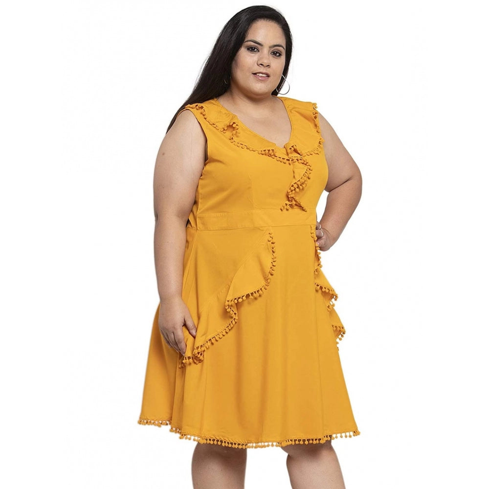 Amfyn Women's Crepe Solid Knee Length Fit and Flare Dress (Musted)