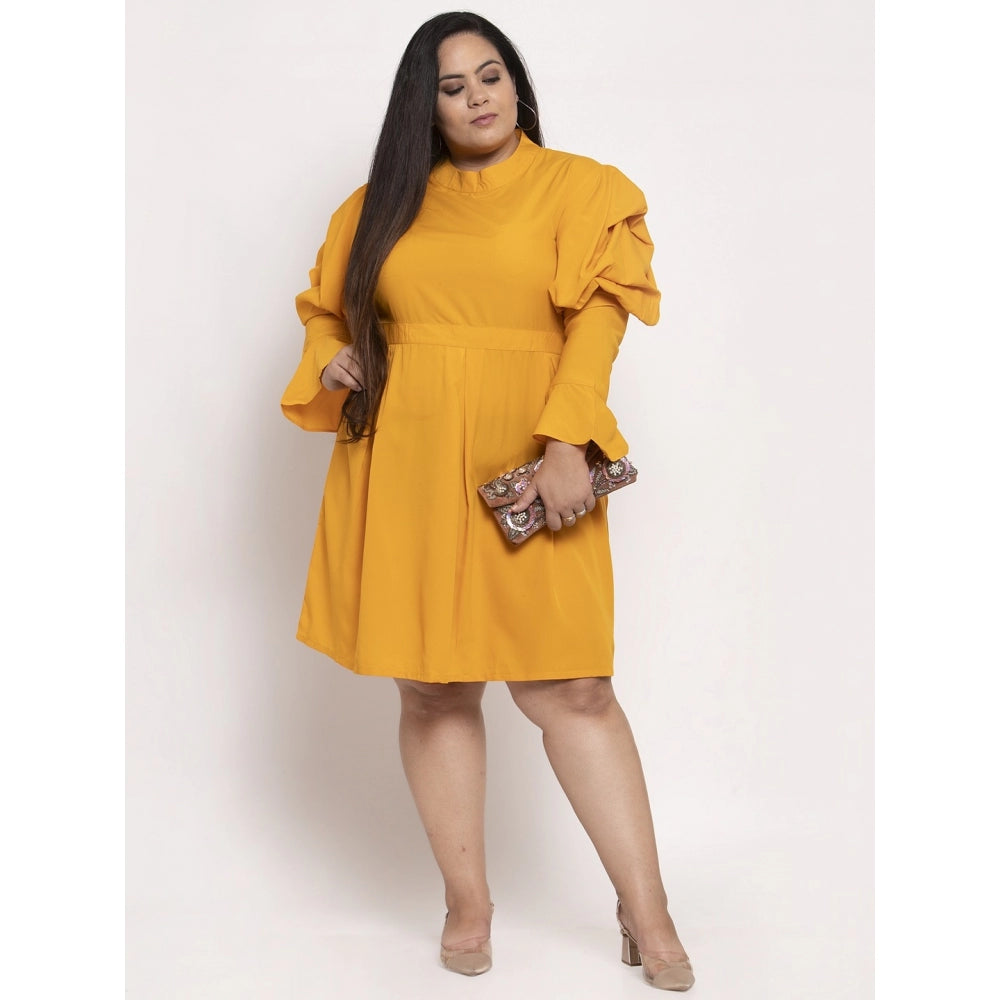 Amfyn Women's Crepe Solid Knee Length Fit and Flare Dress (Musted)