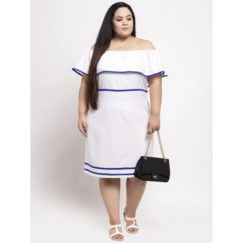 Amfyn Women's Crepe Solid Knee Length Fit and Flare Dress (White)