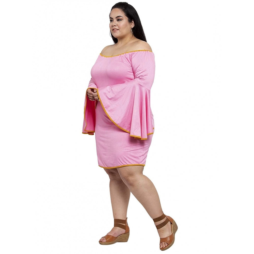 Amfyn Women's Hojri Solid Knee Length Fit and Flare Dress (Pink)