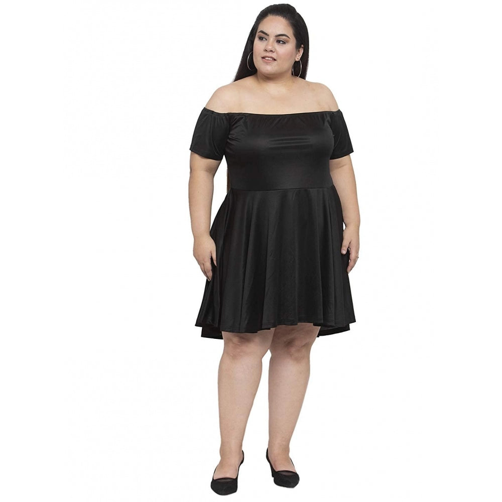 Amfyn Women's Hojri Solid Knee Length Fit and Flare Dress (Black)