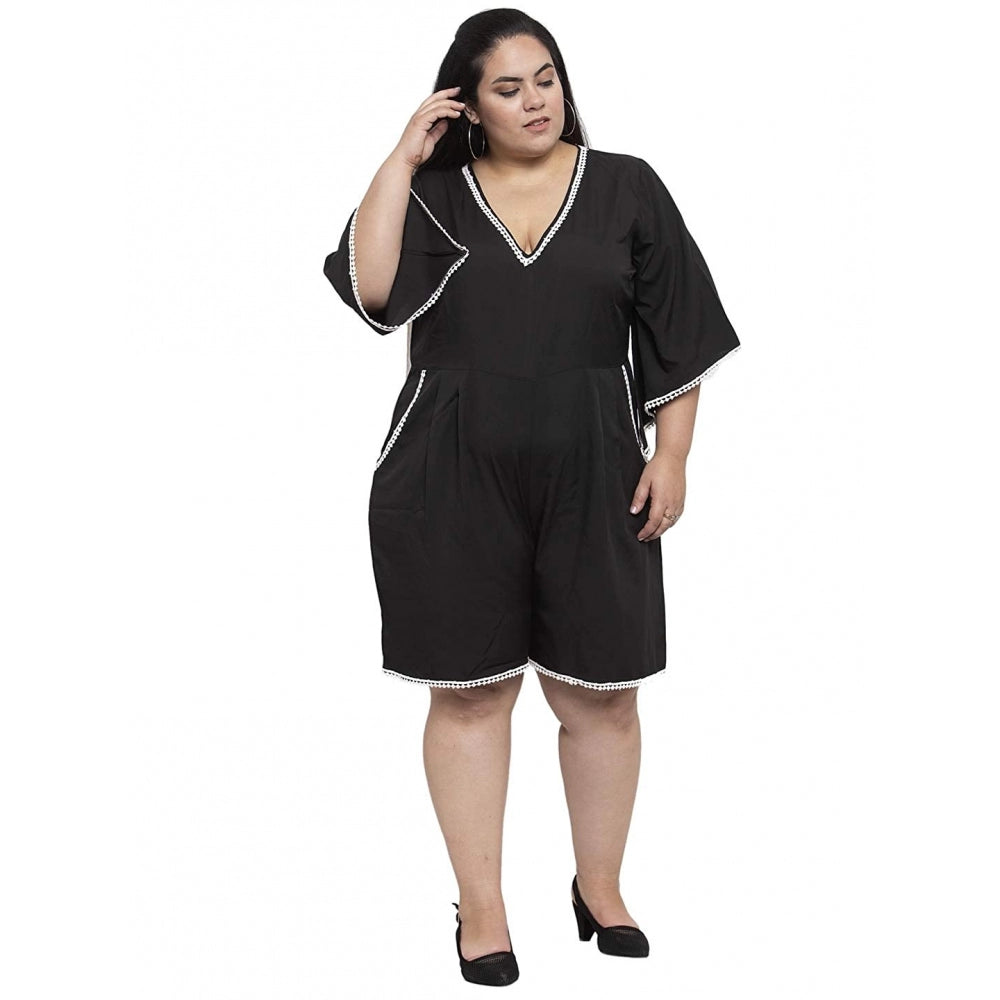 Amfyn Women's Crepe Solid Knee Length Fit and Flare Dress (Black)