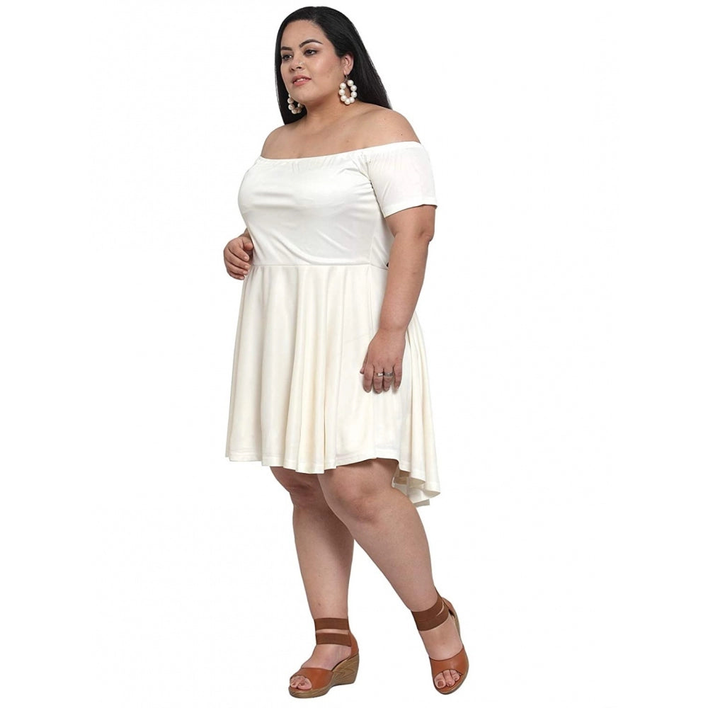 Amfyn Women's Hojri Solid Knee Length Fit and Flare Dress (Off White)