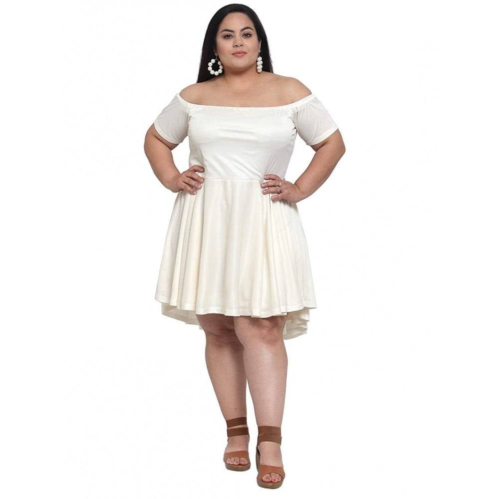 Amfyn Women's Hojri Solid Knee Length Fit and Flare Dress (Off White)