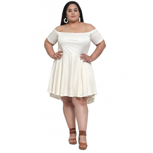 Amfyn Women's Hojri Solid Knee Length Fit and Flare Dress (Off White)