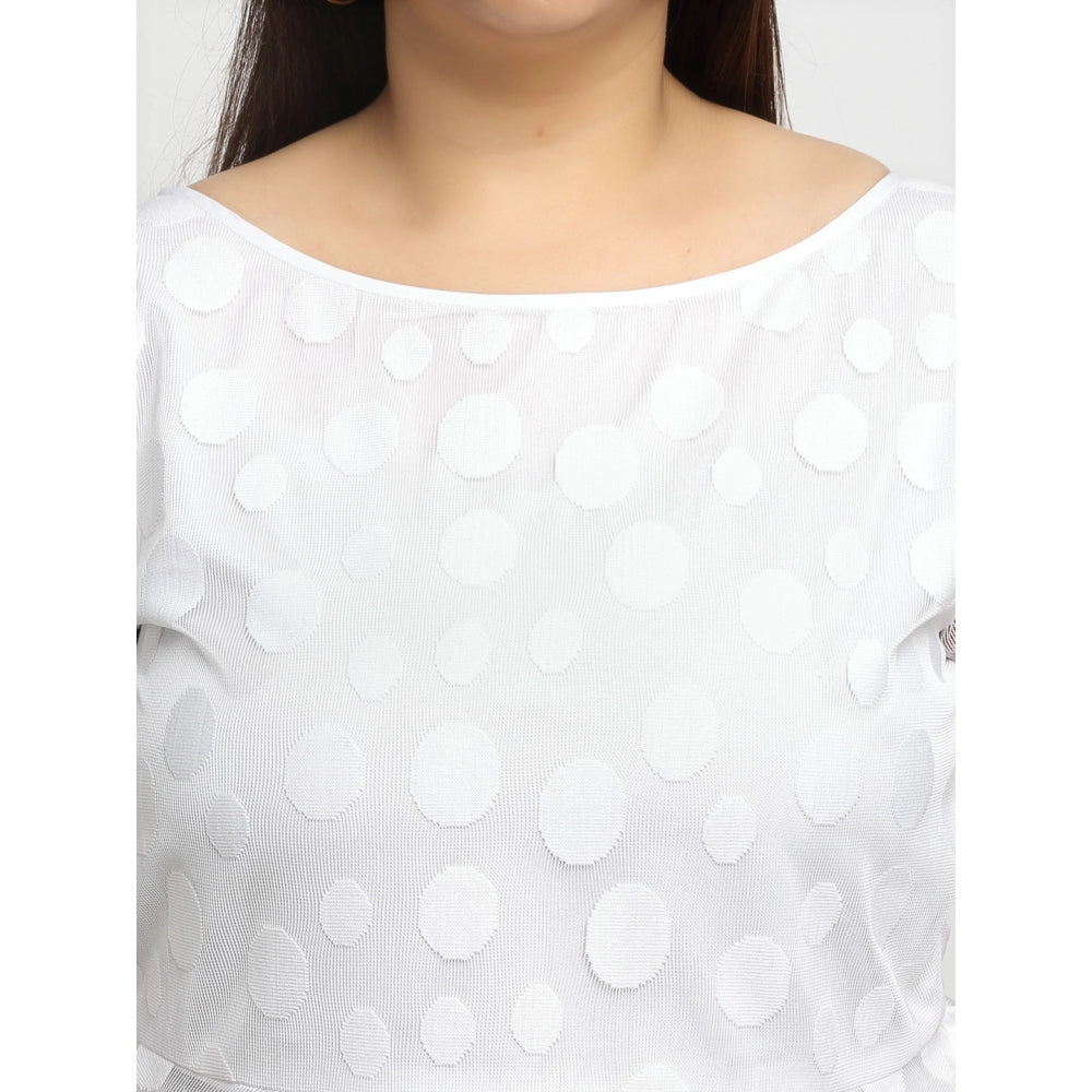 Amfyn Women's Net Solid Knee Length Fit and Flare Dress (White)