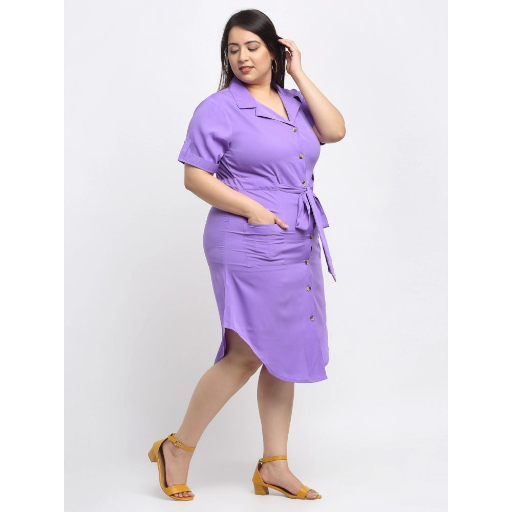 Amfyn Women's Crepe Solid Knee Length Fit and Flare Dress (Purple)
