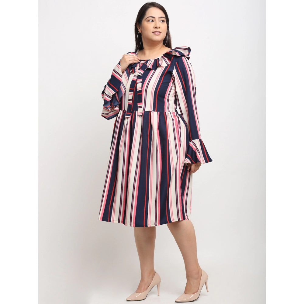 Amfyn Women's Crepe Printed Knee Length Fit and Flare Dress (Multi)