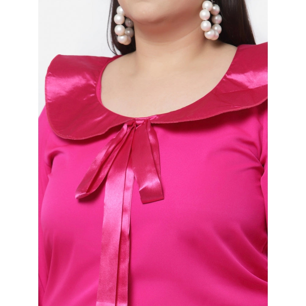 Amfyn Women's Crepe Solid Knee Length Fit and Flare Dress (Pink)