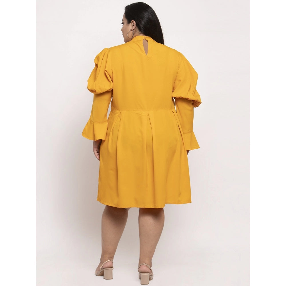 Amfyn Women's Crepe Solid Knee Length Fit and Flare Dress (Musted)