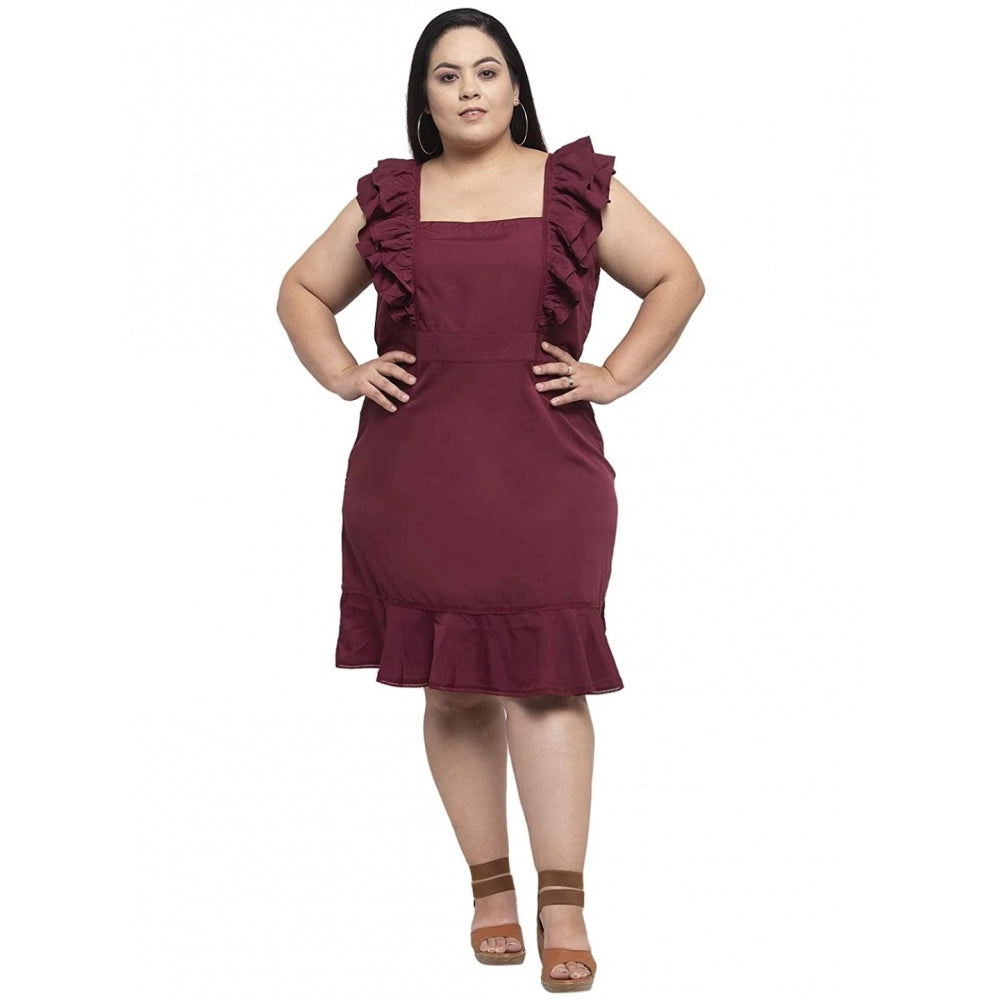 Amfyn Women's Crepe Solid Knee Length Fit and Flare Dress (Brown)