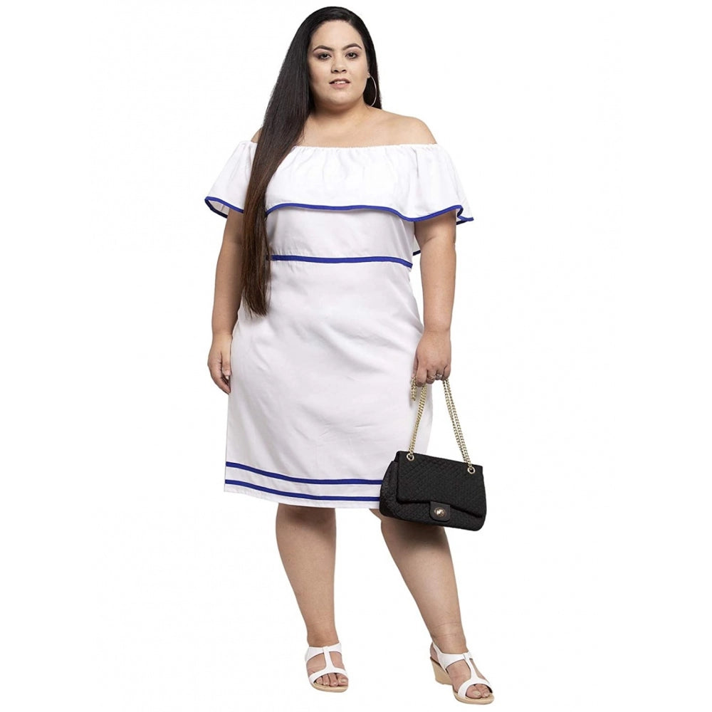 Amfyn Women's Crepe Solid Knee Length Fit and Flare Dress (White)