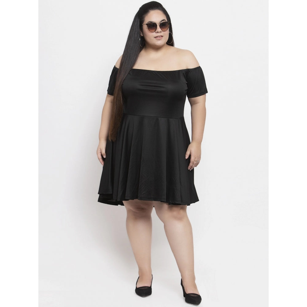 Amfyn Women's Hojri Solid Knee Length Fit and Flare Dress (Black)