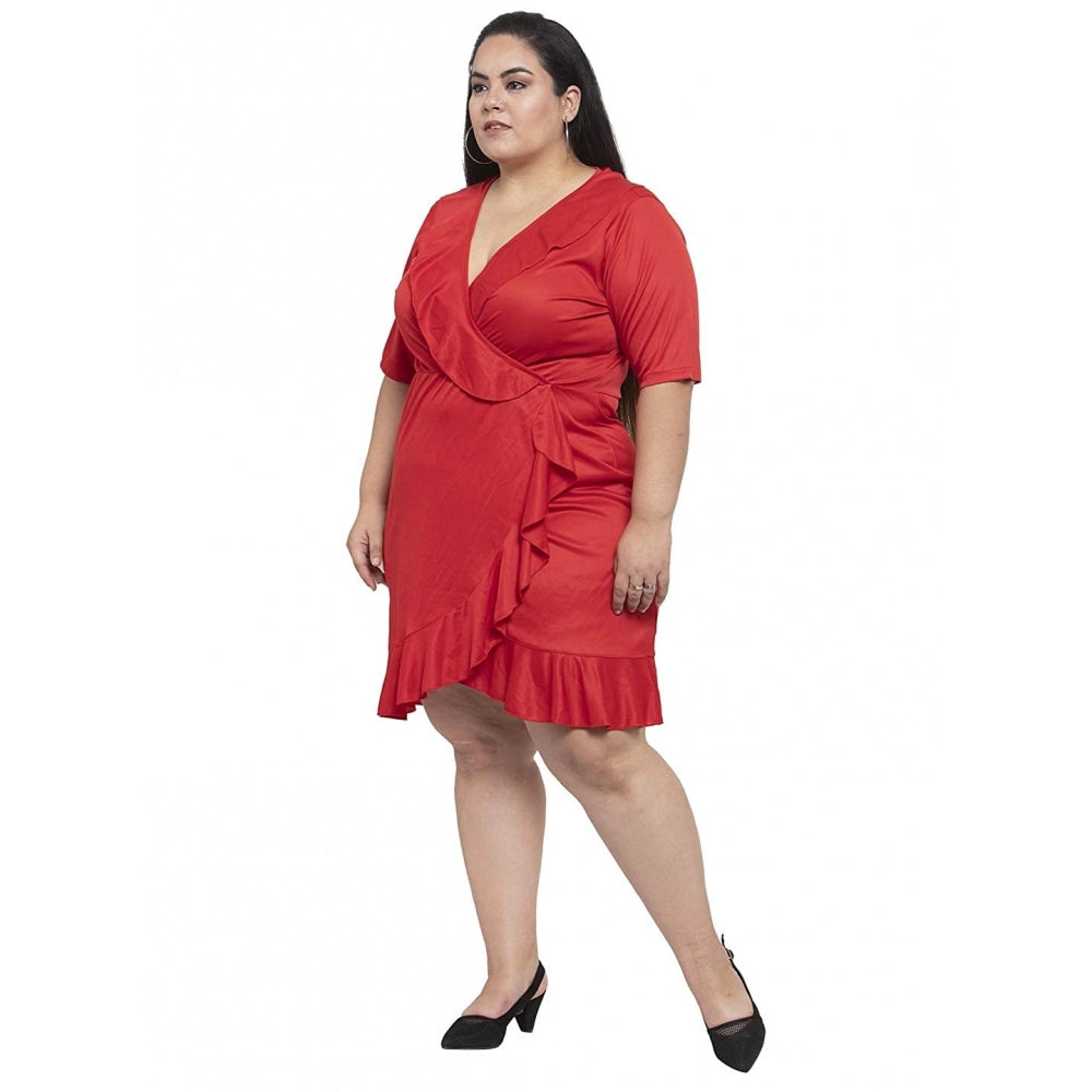 Amfyn Women's Hojri Solid Knee Length Fit and Flare Dress (Red)