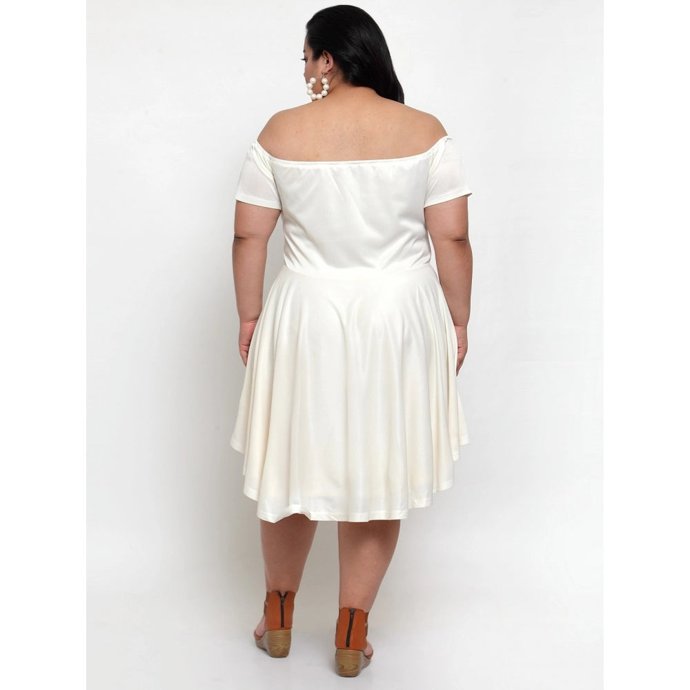 Amfyn Women's Hojri Solid Knee Length Fit and Flare Dress (Off White)