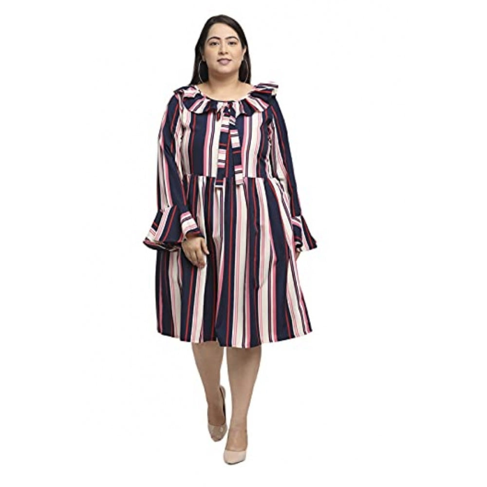 Amfyn Women's Crepe Printed Knee Length Fit and Flare Dress (Multi)