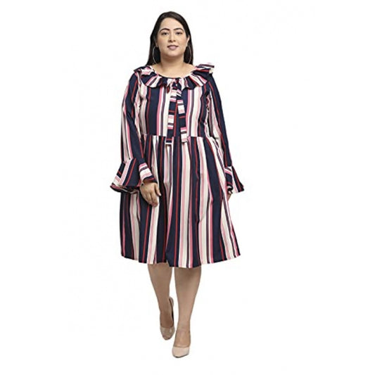 Amfyn Women's Crepe Printed Knee Length Fit and Flare Dress (Multi)