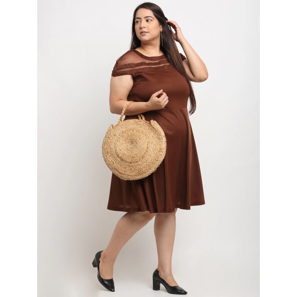 Amfyn Women's Hojri Solid Knee Length Fit and Flare Dress (Brown)