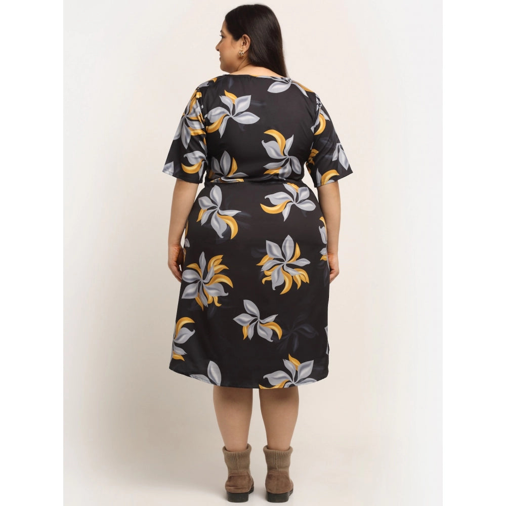 Amfyn Women's Crepe Printed Knee Length Fit and Flare Dress (Multi)