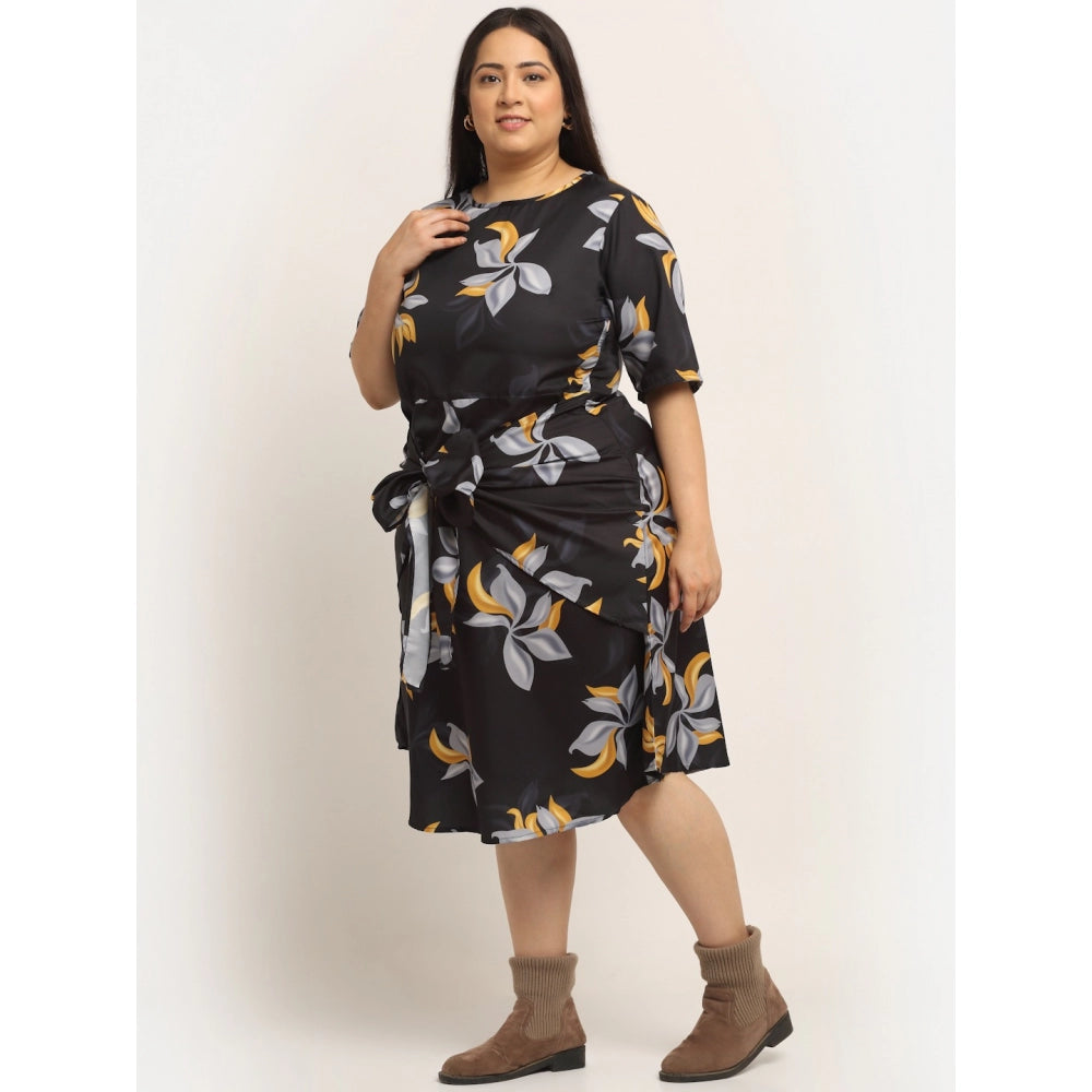 Amfyn Women's Crepe Printed Knee Length Fit and Flare Dress (Multi)