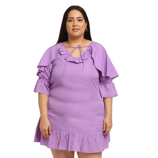 Amfyn Women's Crepe Solid Knee Length Fit and Flare Dress (Purpal)