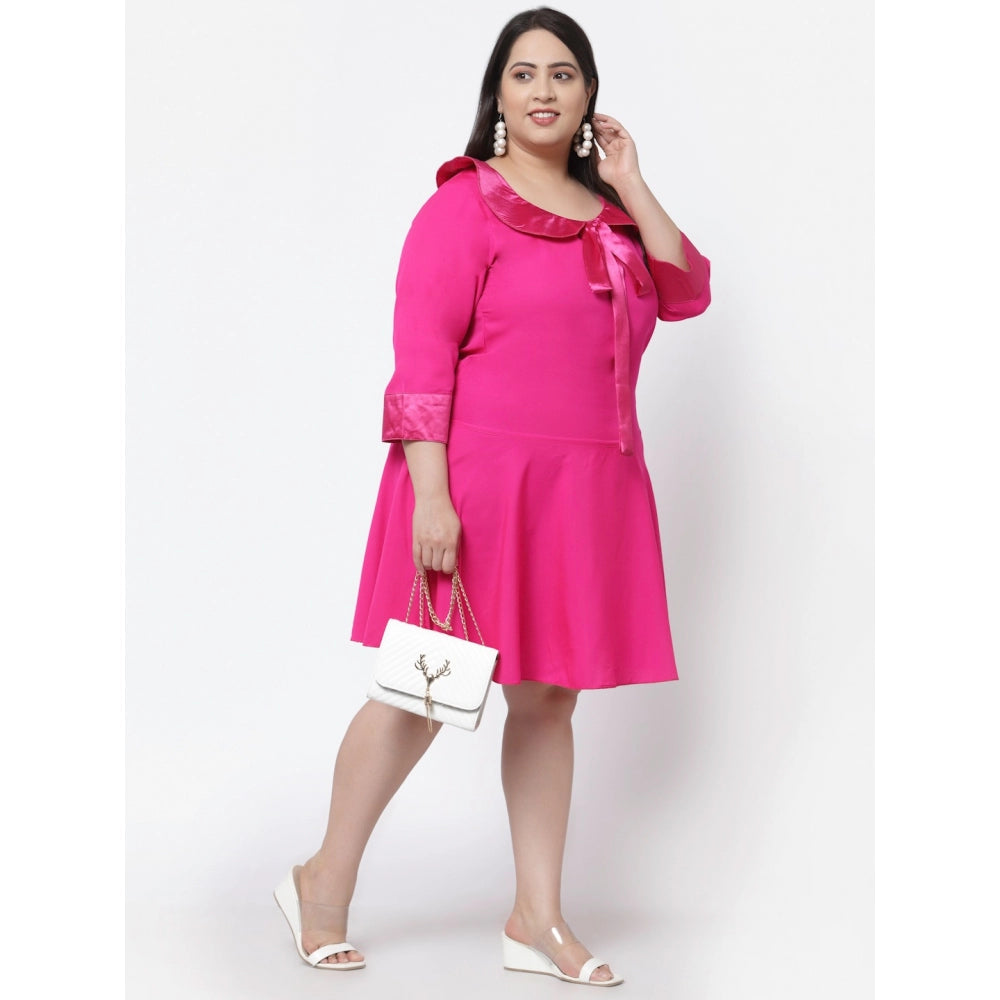 Amfyn Women's Crepe Solid Knee Length Fit and Flare Dress (Pink)