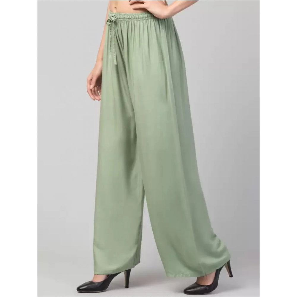Amfyn Women's Plus Size Relaxed Fit Viscose Rayon Palazzo Trousers (Light Green)
