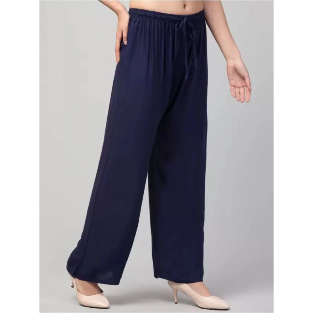 Amfyn Women's Plus Size Relaxed Fit Viscose Rayon Palazzo Trousers (Dark Blue)