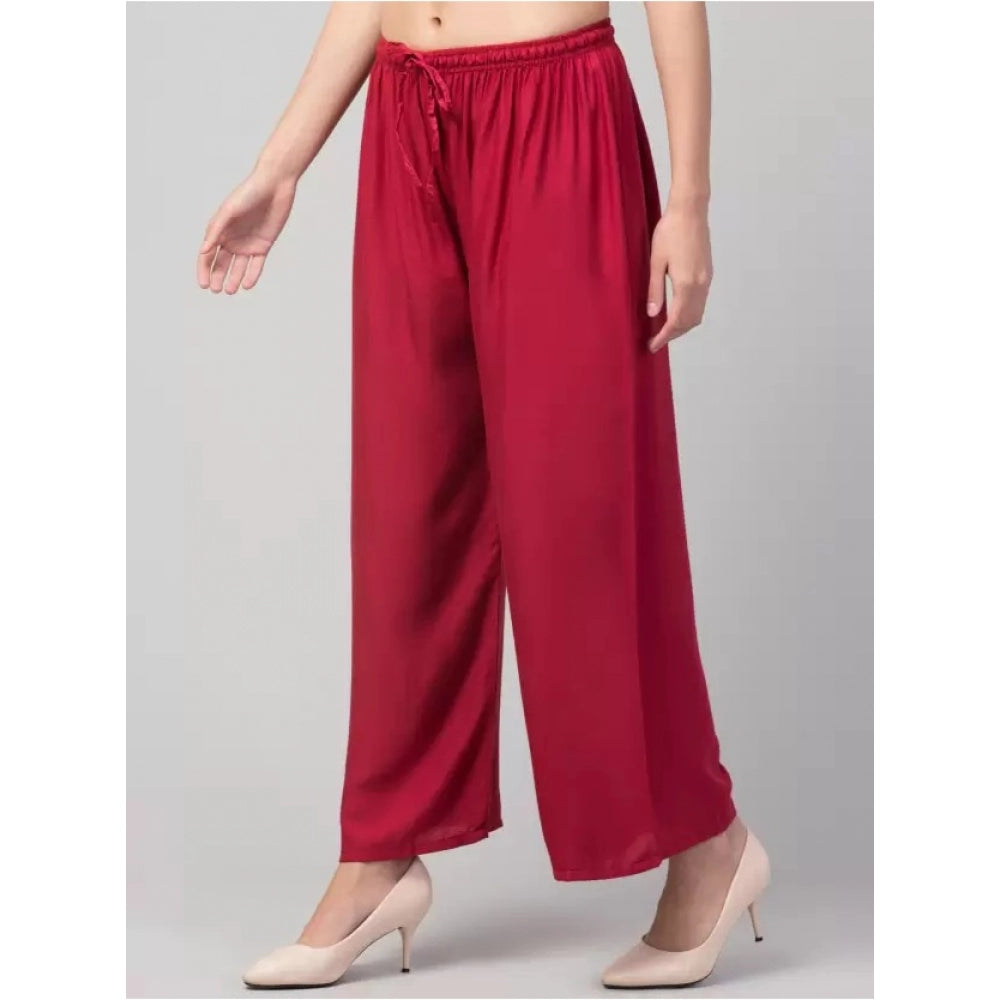 Amfyn Women's Plus Size Relaxed Fit Viscose Rayon Palazzo Trousers (Maroon)