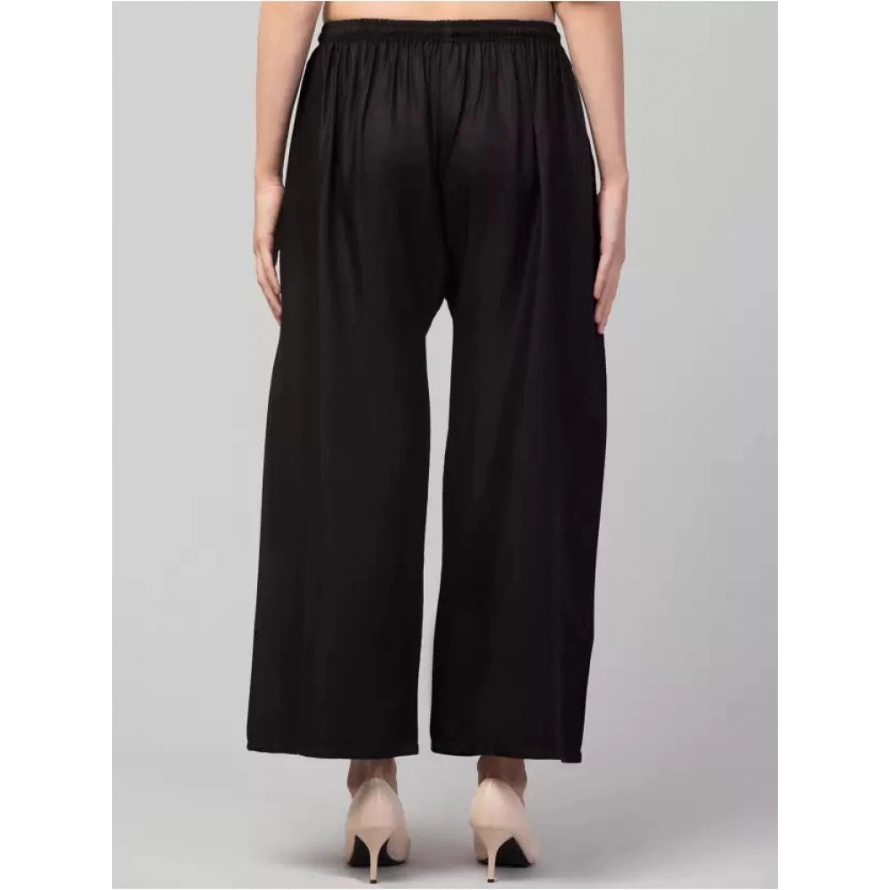 Amfyn Women's Plus Size Relaxed Fit Viscose Rayon Palazzo Trousers (Black)