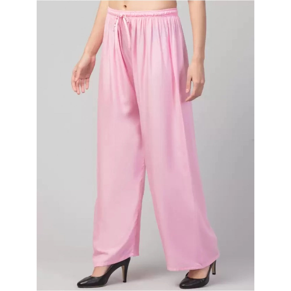 Amfyn Women's Plus Size Relaxed Fit Viscose Rayon Palazzo Trousers (Pink)