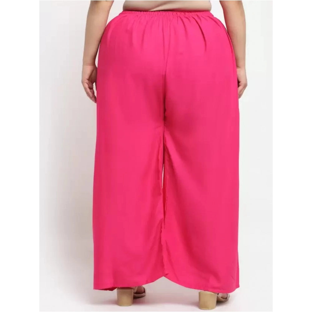 Amfyn Women's Plus Size Flared Fit Viscose Rayon Palazzo Trousers (Pink)