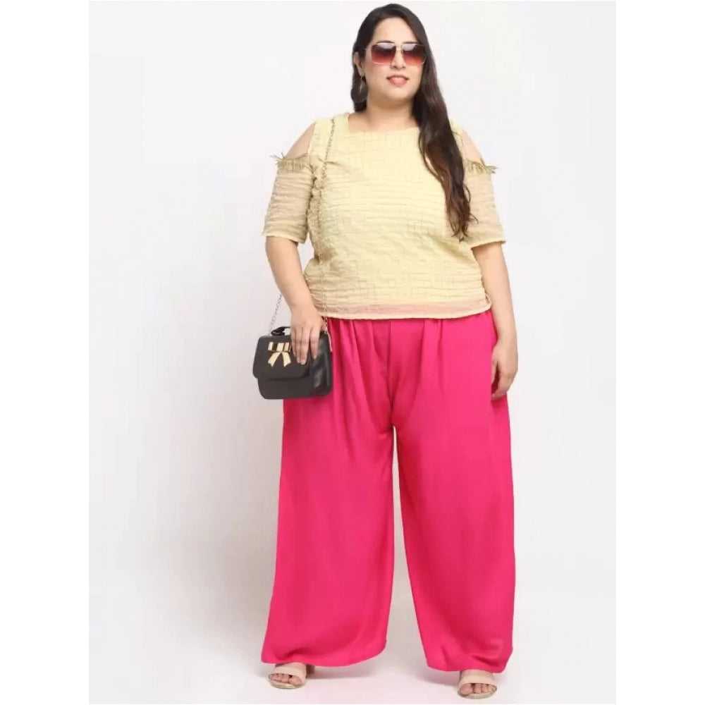 Amfyn Women's Plus Size Flared Fit Viscose Rayon Palazzo Trousers (Pink)