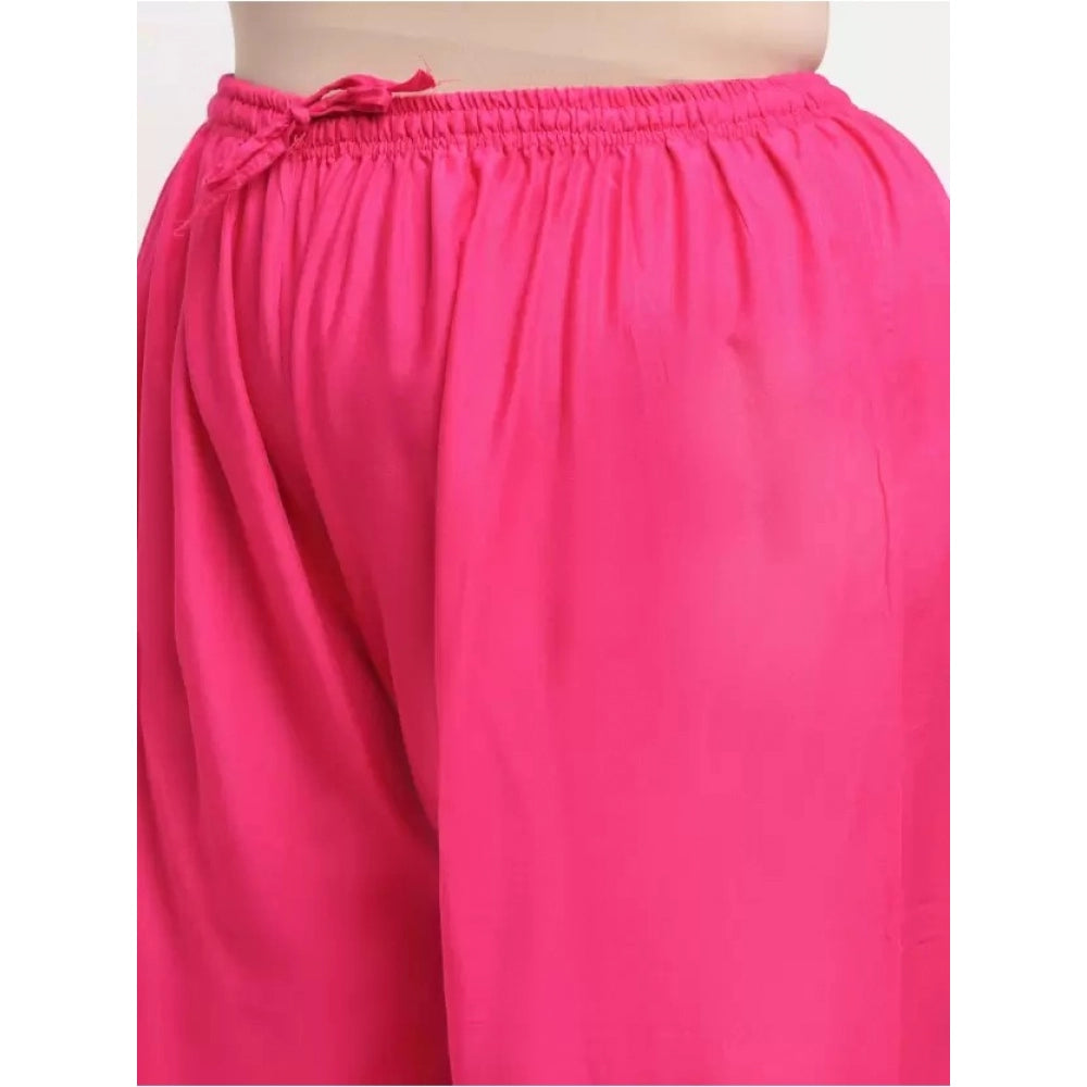 Amfyn Women's Plus Size Flared Fit Viscose Rayon Palazzo Trousers (Pink)