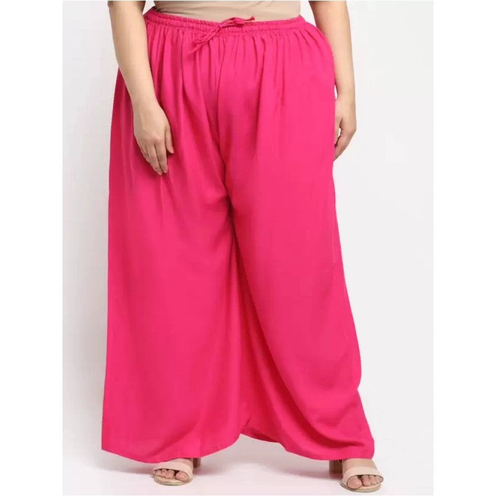 Amfyn Women's Plus Size Flared Fit Viscose Rayon Palazzo Trousers (Pink)