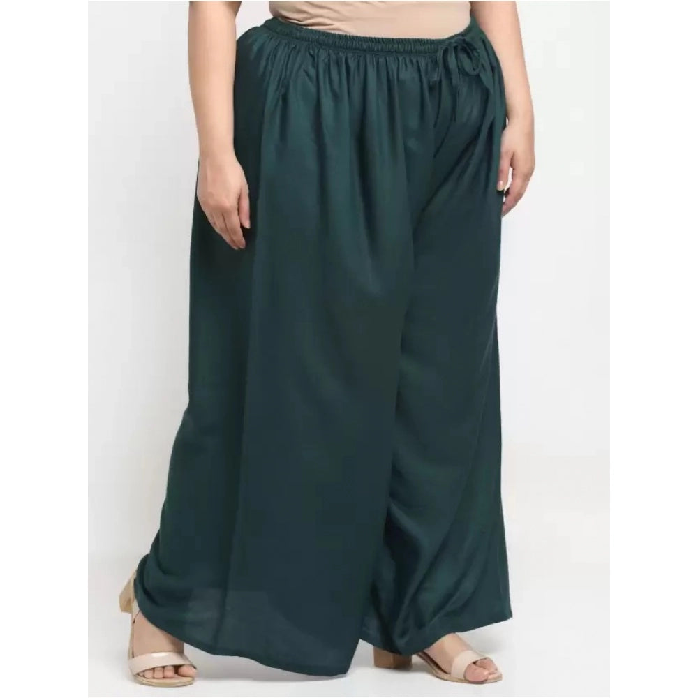 Amfyn Women's Plus Size Flared Fit Viscose Rayon Palazzo Trousers (Dark Green)