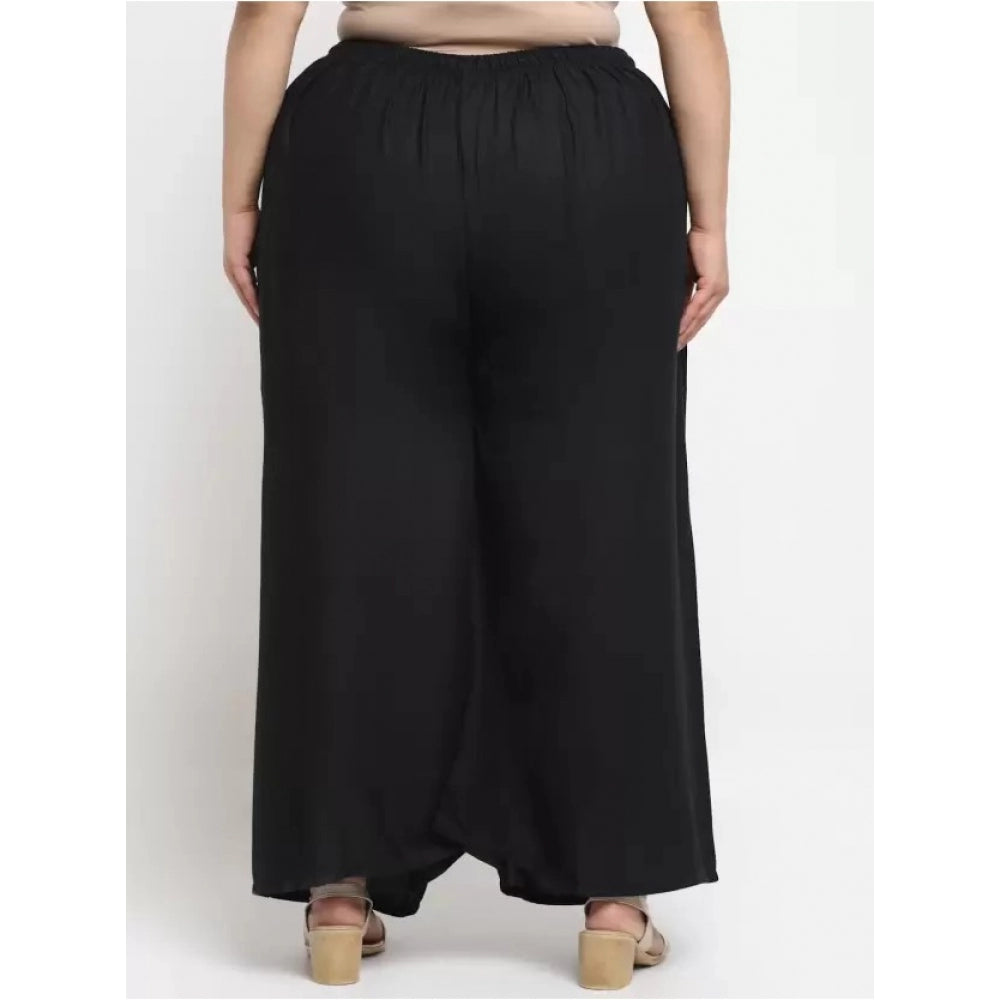Amfyn Women's Plus Size Flared Fit Viscose Rayon Palazzo Trousers (Black)