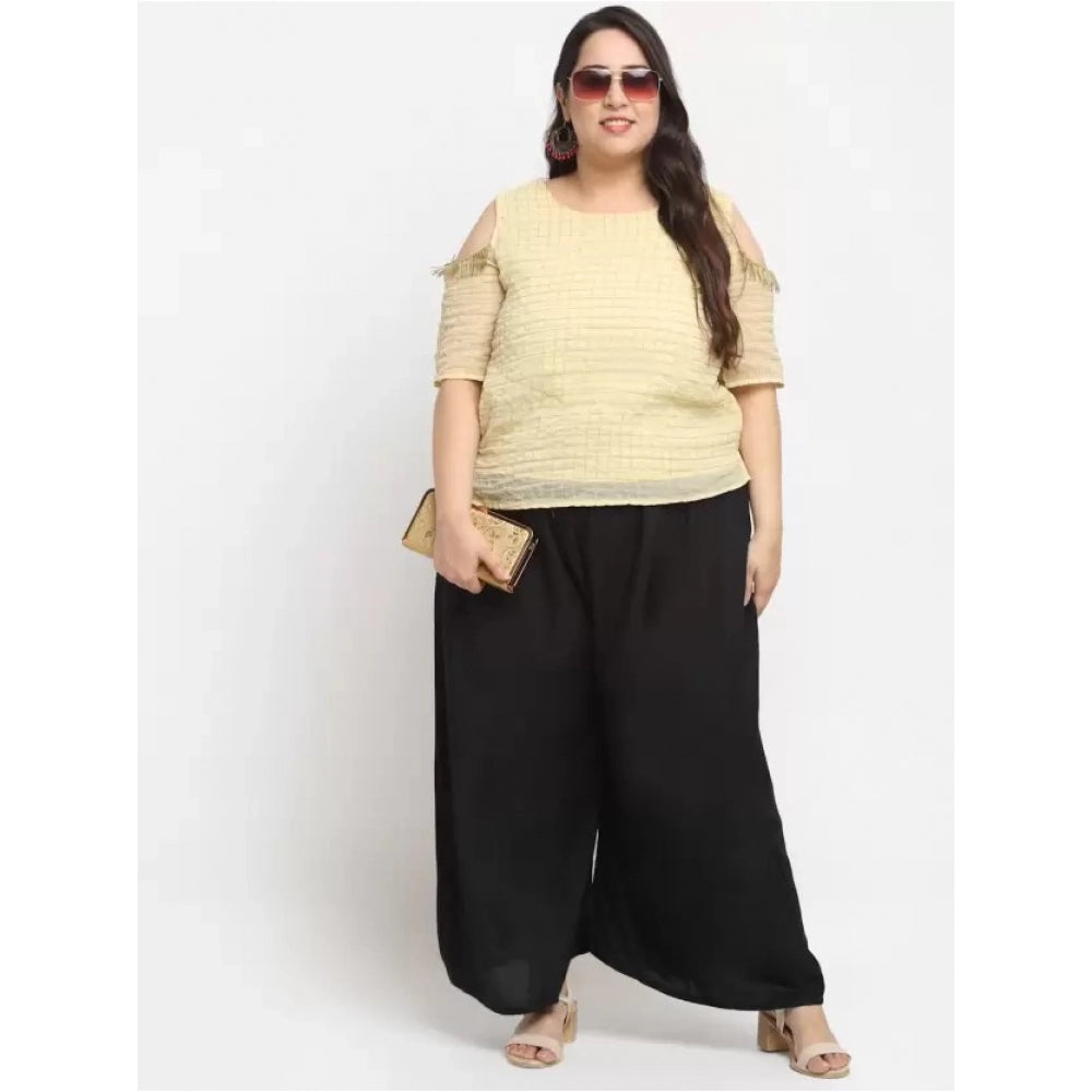 Amfyn Women's Plus Size Flared Fit Viscose Rayon Palazzo Trousers (Black)