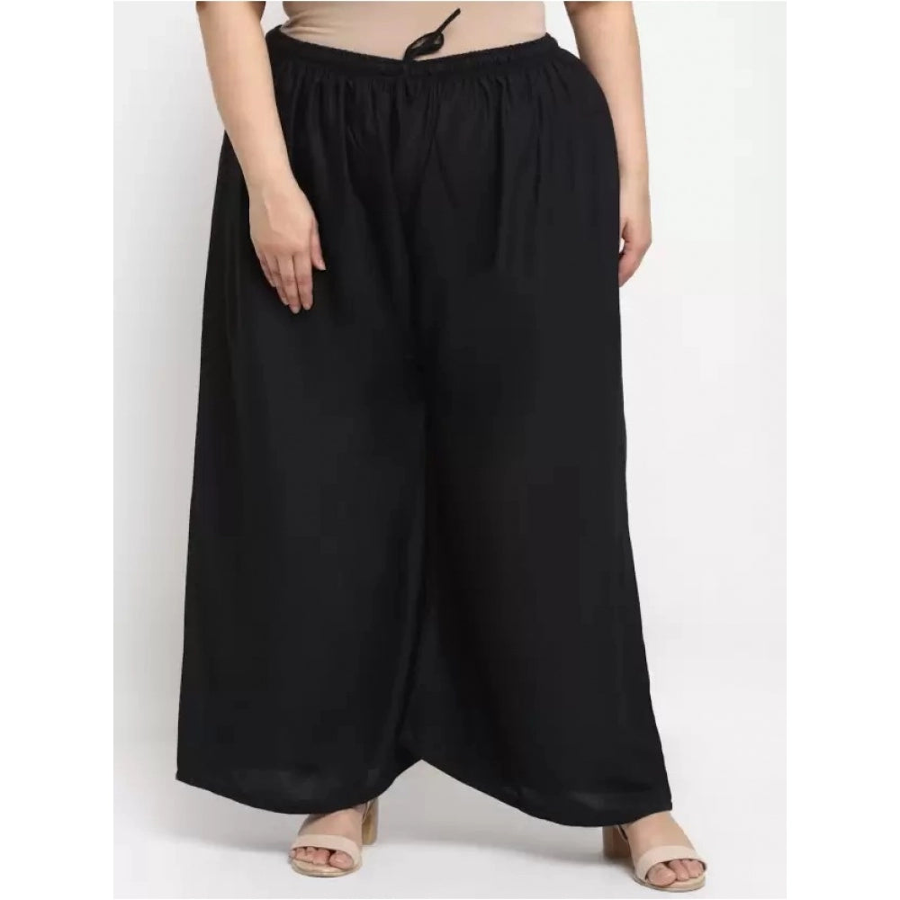 Amfyn Women's Plus Size Flared Fit Viscose Rayon Palazzo Trousers (Black)