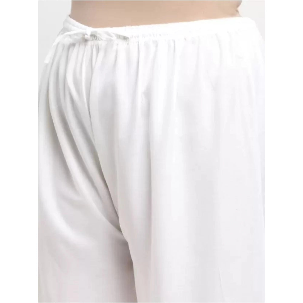Amfyn Women's Plus Size Flared Fit Viscose Rayon Palazzo Trousers (White)