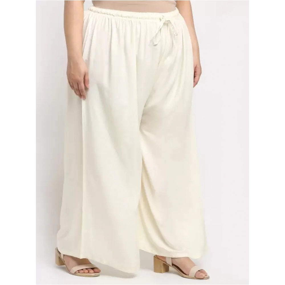 Amfyn Women's Plus Size Flared Fit Viscose Rayon Palazzo Trousers (Cream)