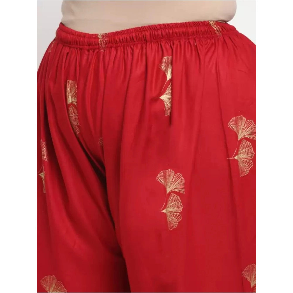 Amfyn Women's Plus Size Relaxed Fit Viscose Rayon Palazzo Trousers (Red)