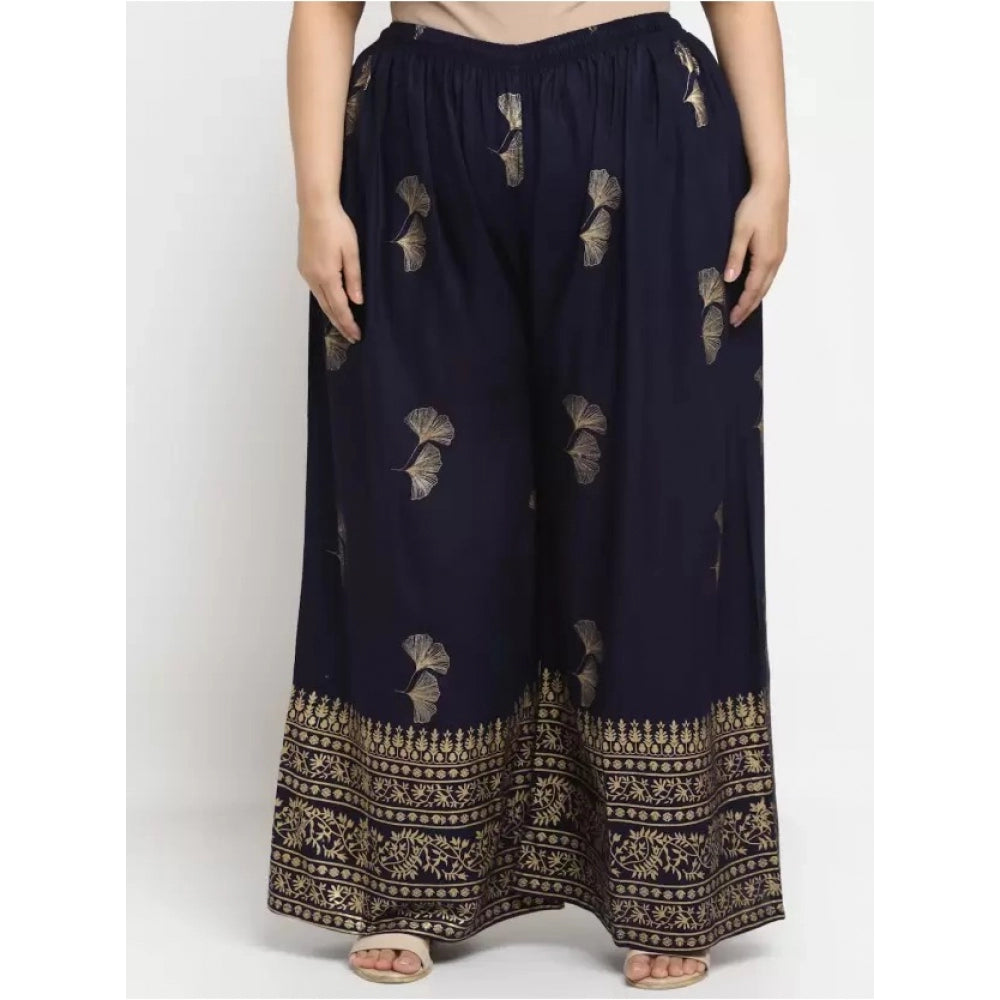 Amfyn Women's Plus Size Relaxed Fit Viscose Rayon Palazzo Trousers (Dark Blue)