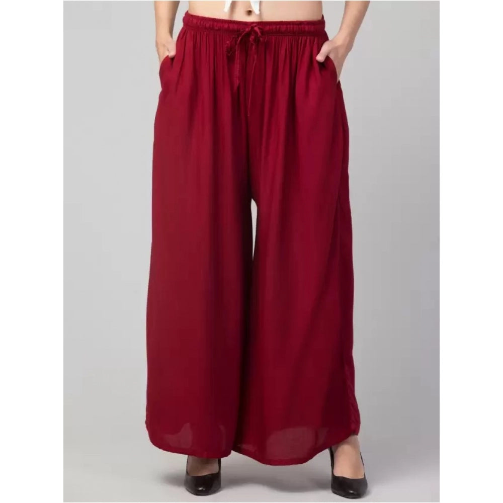 Amfyn Women's Plus Size Relaxed Fit Viscose Rayon Palazzo Trousers (Maroon)