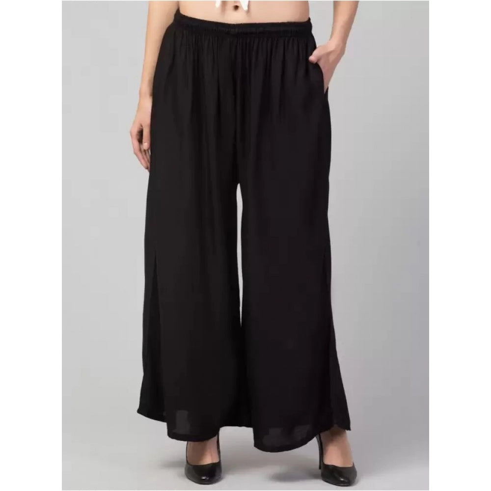 Amfyn Women's Plus Size Relaxed Fit Viscose Rayon Palazzo Trousers (Black)