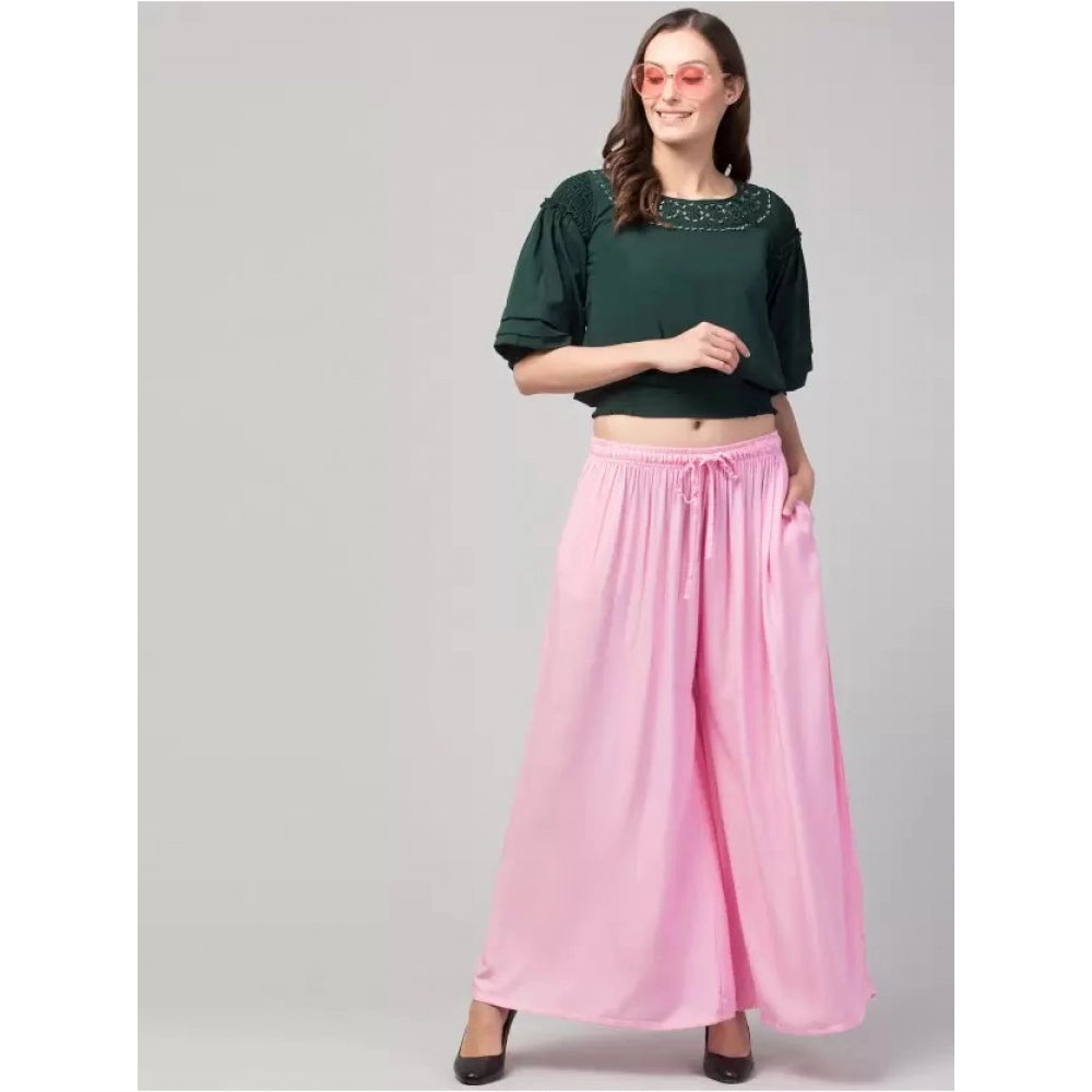 Amfyn Women's Plus Size Relaxed Fit Viscose Rayon Palazzo Trousers (Pink)