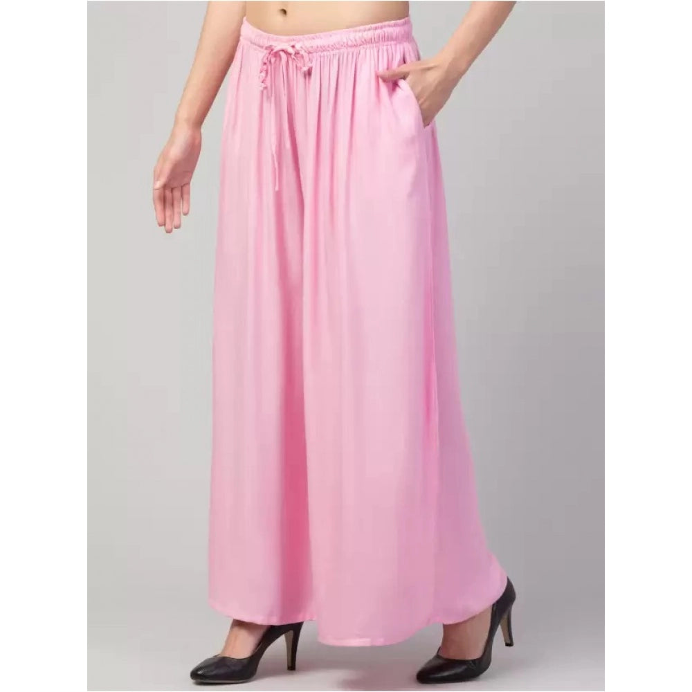 Amfyn Women's Plus Size Relaxed Fit Viscose Rayon Palazzo Trousers (Pink)