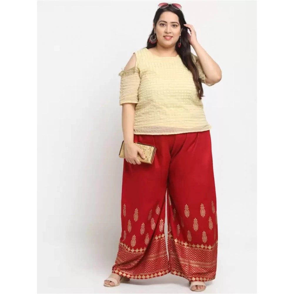 Amfyn Women's Plus Size Relaxed Fit Viscose Rayon Palazzo Trousers (Red)