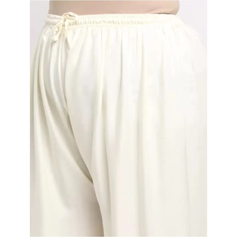 Amfyn Women's Plus Size Relaxed Fit Viscose Rayon Palazzo Trousers (Cream)