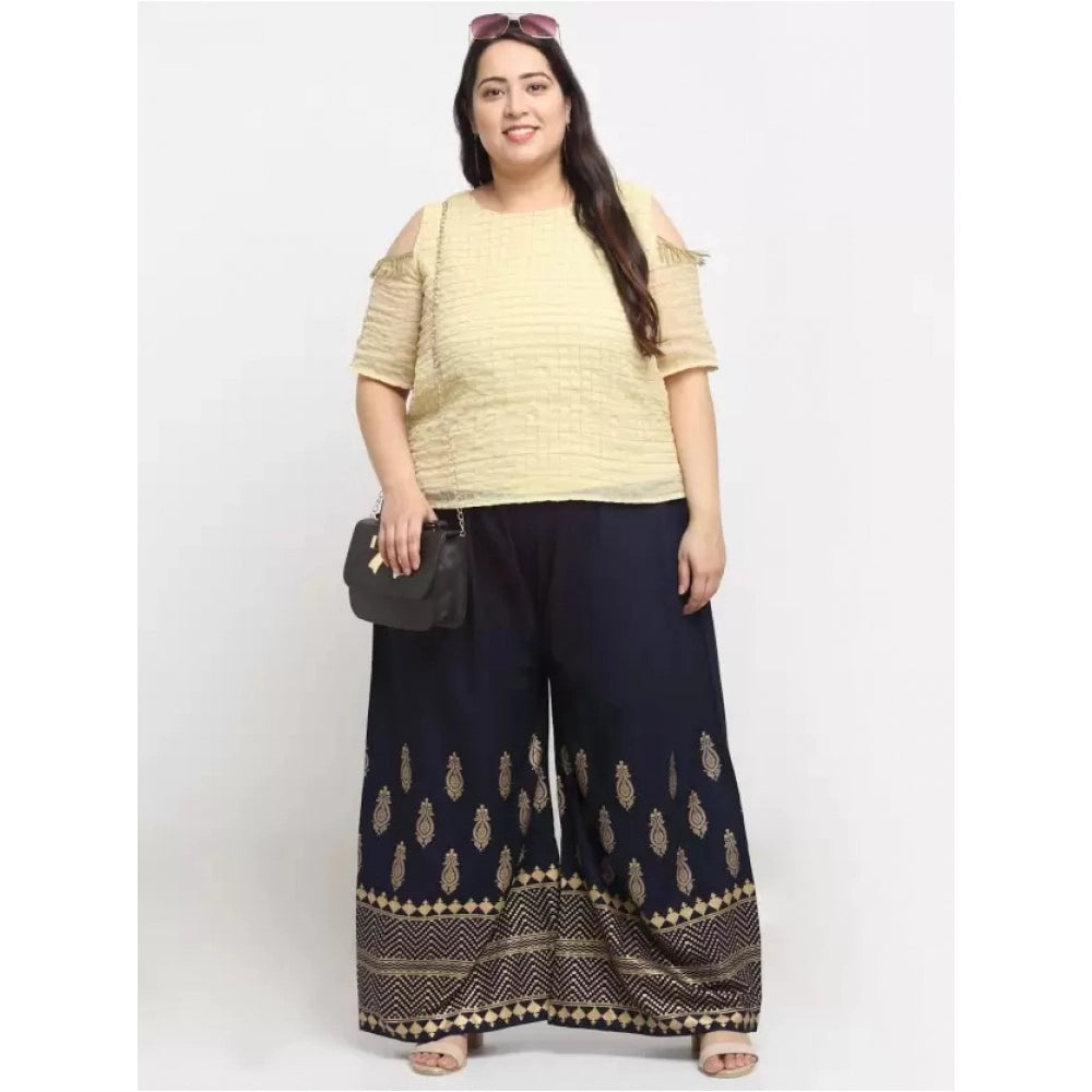 Amfyn Women's Plus Size Relaxed Fit Viscose Rayon Palazzo Trousers (Dark Blue)